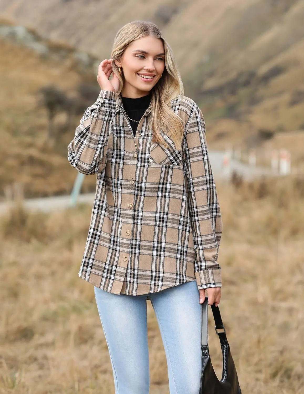Zeagoo Womens Plaid Shirts Cotton Classic Long Sleeve Button Down Collared Casual Tops Lightweight Autumn Blouses