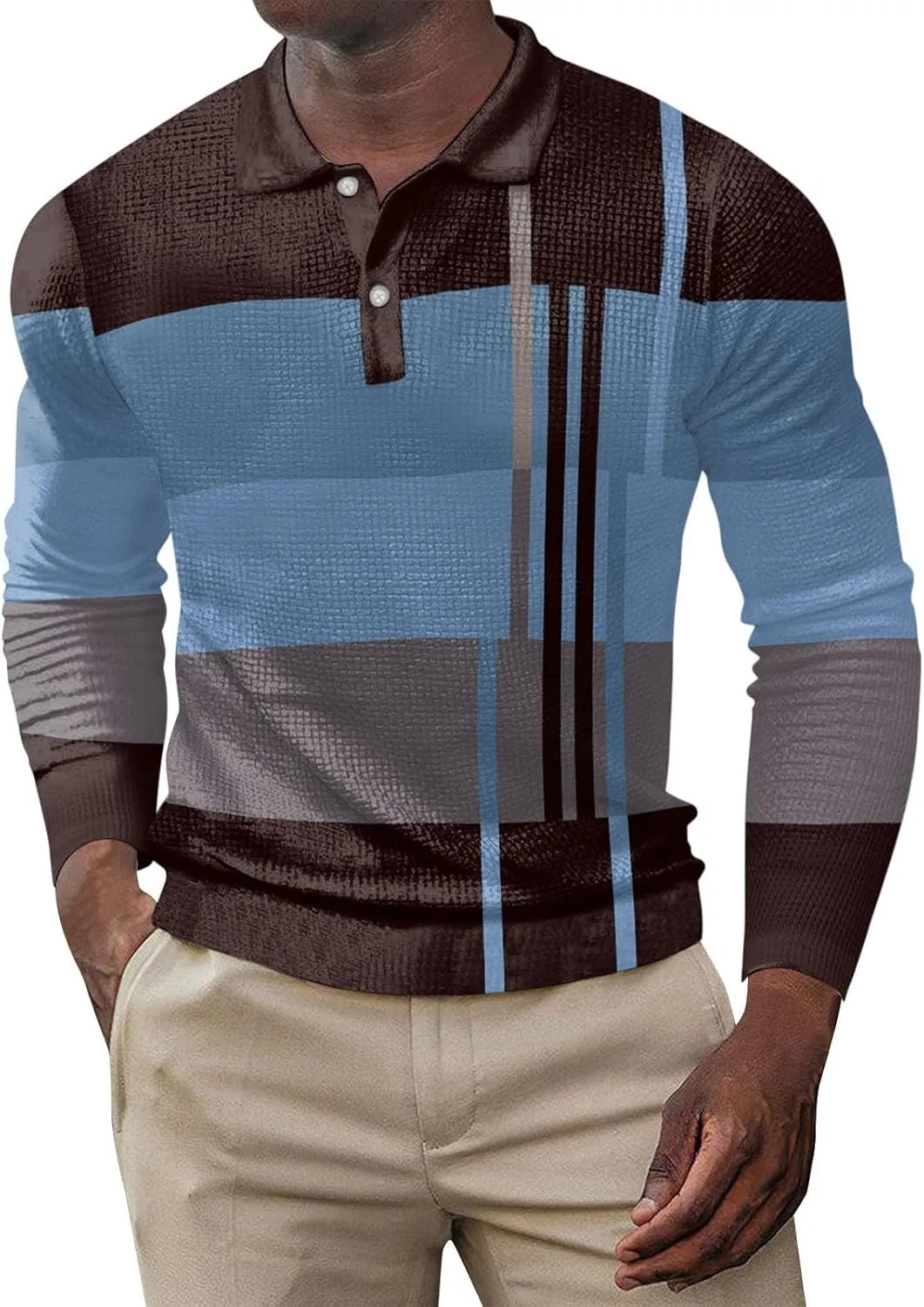 ZYXTIM Men's Short Sleeve Polo Shirt Waffle Knit Button Up Colorblock Stylish Classic Fit Lapel Work Sports Golf Tee Tops