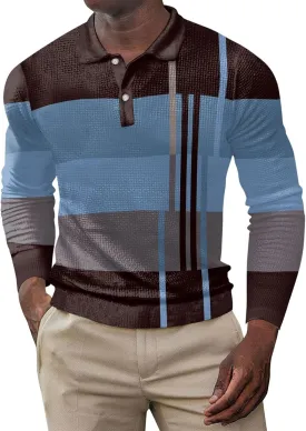 ZYXTIM Men's Short Sleeve Polo Shirt Waffle Knit Button Up Colorblock Stylish Classic Fit Lapel Work Sports Golf Tee Tops