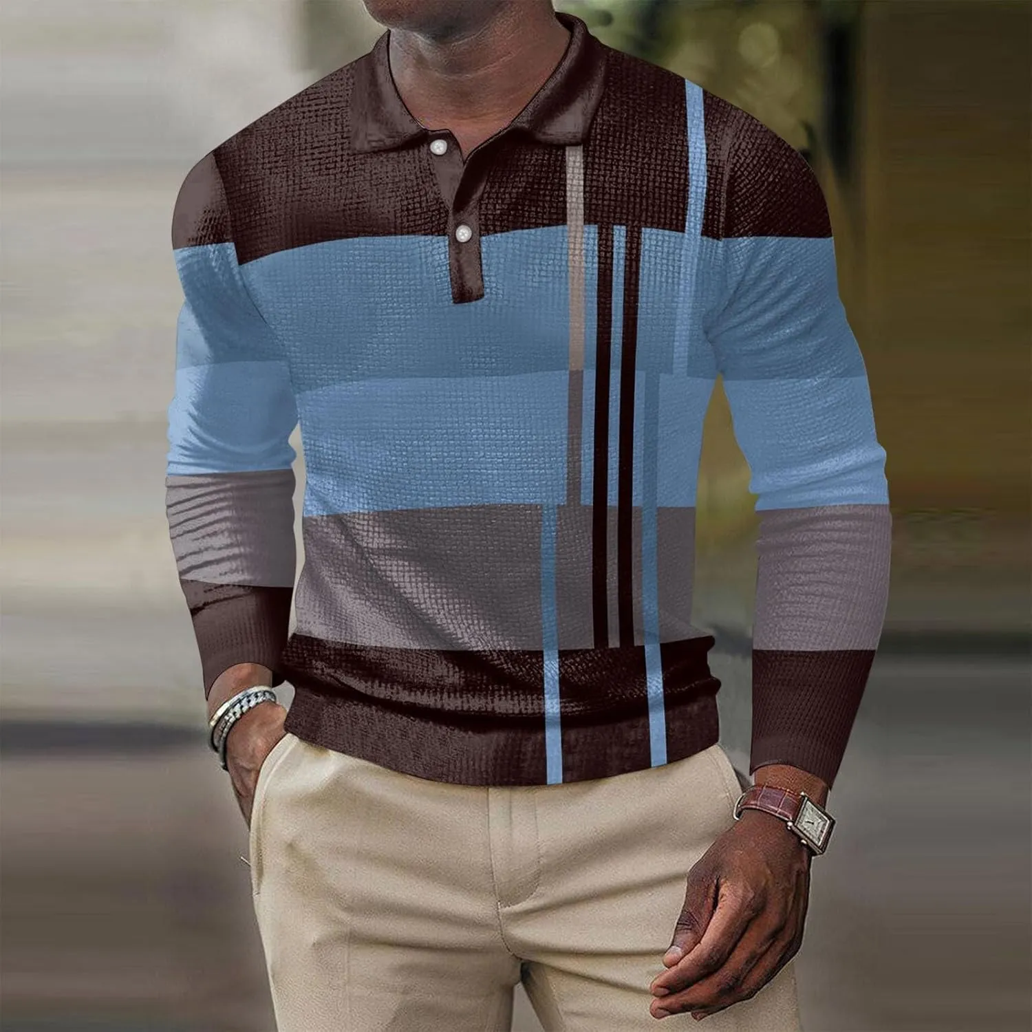 ZYXTIM Men's Short Sleeve Polo Shirt Waffle Knit Button Up Colorblock Stylish Classic Fit Lapel Work Sports Golf Tee Tops